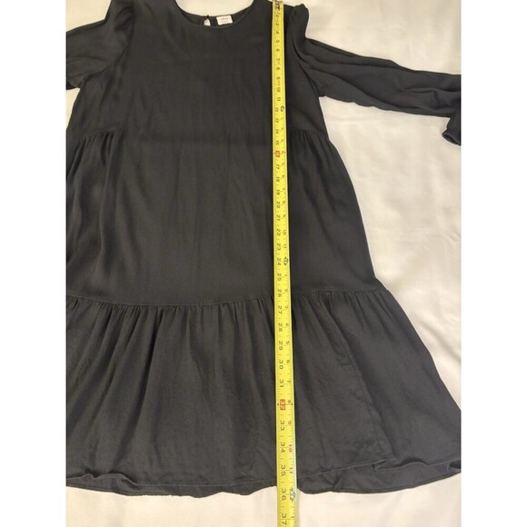 ARITZIA WILFRED Lambrusco Black Drop Waist Mini Dress Large Ruffle LS Crepe - Picture 4 of 10